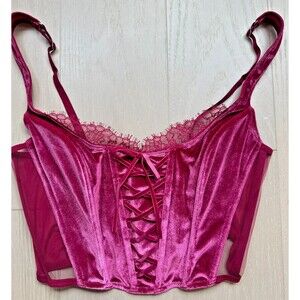 VS Magenta Bustier Lace Trim Velvet Sheer Mesh Lingerie Top Dark Feminine Glam M